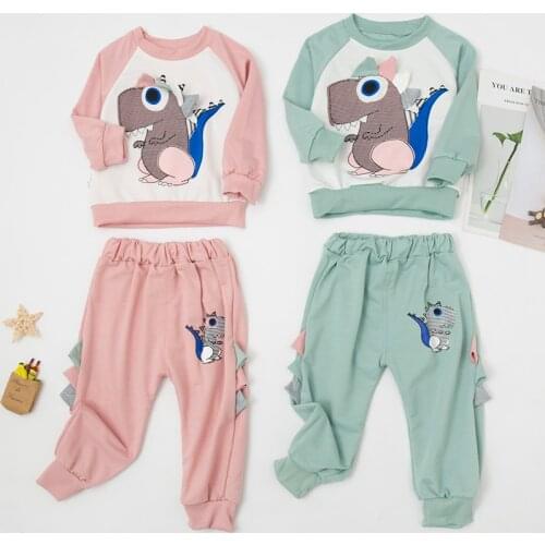 2021 Autumn New Long Sleeve Children Suit Cute Dinosaur Print Kids Tracksuit For Newborn Baby Boy Clothing 2-Piece Set 1-5 Years