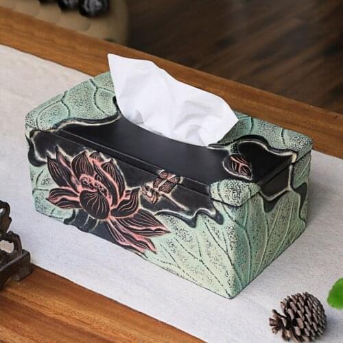 Pastoral Lotus Classical Removable Tissue Box Retro living room decoration flower pattern tissue boxs