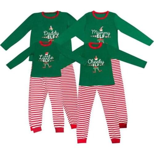 Parent-Child Christmas Letters Print Stripe Pajamas Set Men Women Kids Autumn Clothes Long Sleeve T-shirt + Pants Sleepwear
