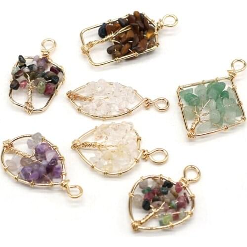 Fine Natural Stone Amethysts Pendants Tree of Life Citrine Tourmaline for Jewelry Making DIY Women Earring Necklace Gifts