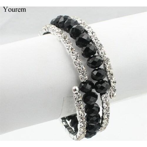 Full rhinestone black plastic beads elastic layered bangles for women party wedding good quality jewelry fj135