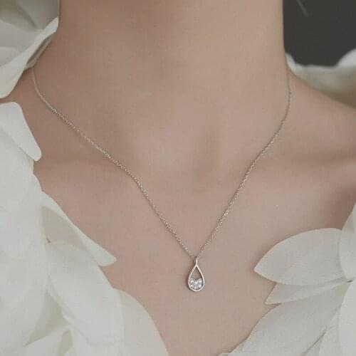 Simple Elegant 925 Sterling Silver Water Drop Pendants Necklaces for Wedding Engagement Jewelry Clear Zircon Choker Clavicle