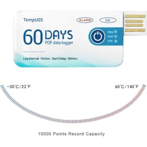 TempU05 Temperature Data Logger PDF Report Disposable Single Use USB Temperature Recorder Temperature Record Instrument