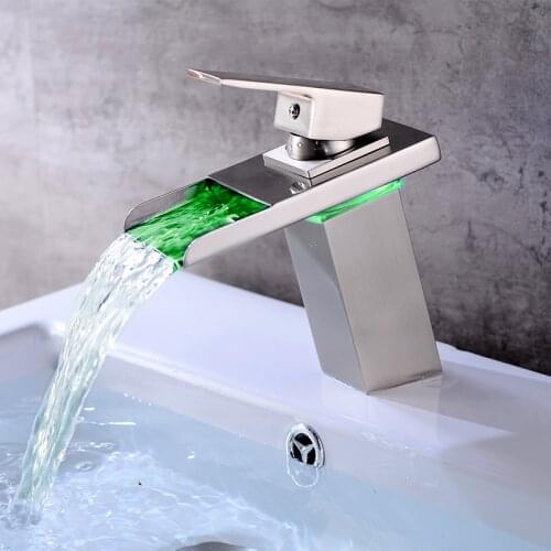 Bathroom LED Waterfall Faucet Sink Basin Mixer Tap Square Chrome Bathroom Mixer Tap Short Basin Faucet