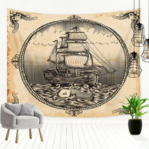 Old Age Retro Sailboat Tapestry Wall Hanging Rug for Home Living Room