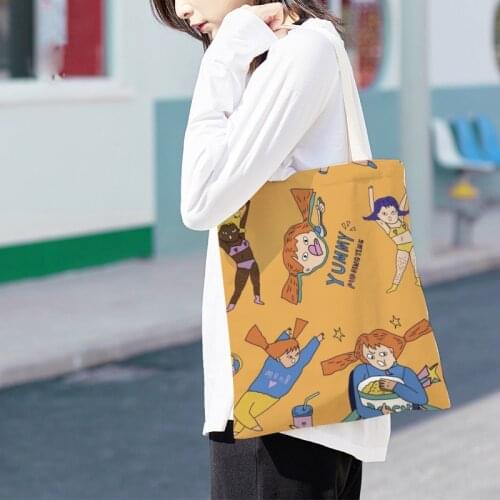 Abstract Cartoon Girls illustration Handbag Women Velour Canvas Cloth Shoulder Bag Large-capacity Shopping Bag Bolsa Feminina