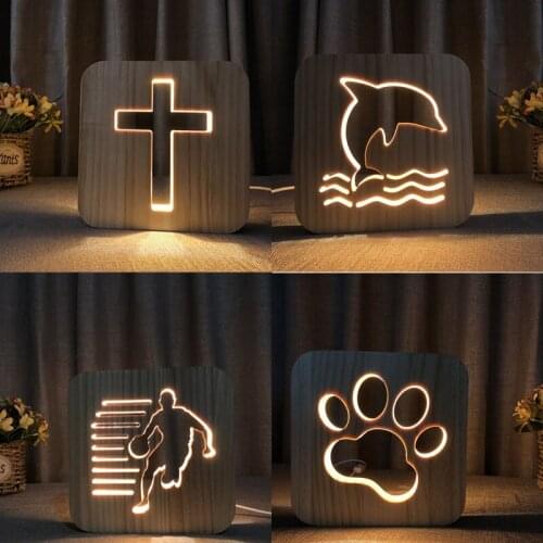 LED Night Light Creative Wooden Cross Night Lamp DC5V USB Powered Warm White Desk Table Lamp for Home Kids Bedroom Living Room