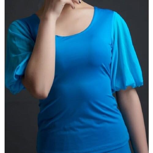 Latin dance puff sleeve O collar Modern dance half sleeve Top blousers shirt