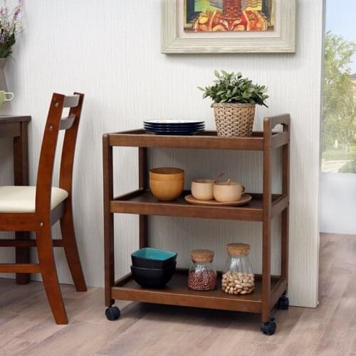 Solid Wood Mobile Dining Trolley Multifunctional Water Trolley Household Kitchen Storage Trolley Three-tier Trolley Dining Side