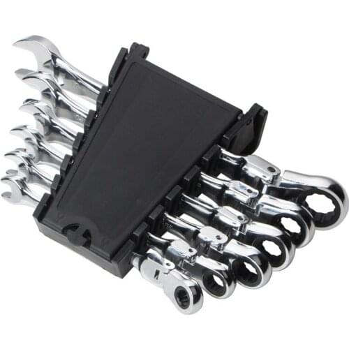 6pc/set Multifunction Flexible Head Ratchet Wrench Combination Professional Universal Wrench Car Repair Tools With storage rack