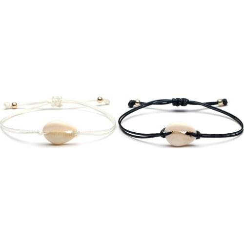 Boho 2pc Shell White Black String Handmade Bracelet Women 2021 New Fashion Simple Handcrafted Cowrie Seashell Summer Jewelry