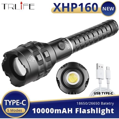 Upgaded High Power XHP160 XHP90 LED Flashlight Xlamp Aluminum Waterproof Torch Tactical 10000MAH Battery Lanterna By 18650 26650