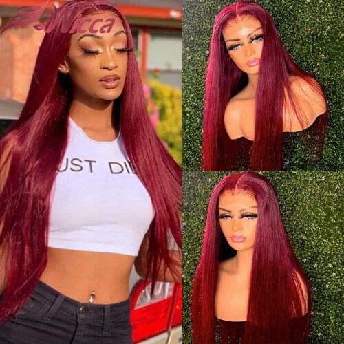 99J Burgundy Colored 180 Density Lace Front Human Hair Wigs With Baby Hair Brazilian Remy Straight Burgundy Wigs For Women