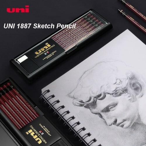 Japan UNI Sketch Pencil 1887 12Pcs/box with Eraser 16 Kinds of Hardness for Sketching and Painting Student Supplies Art Supplies