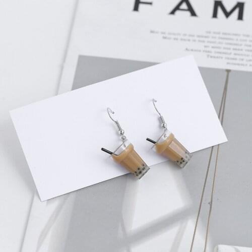 Funny Cute a Cup of Milk Tea Pendant Drop Earrings for Women Girls Teens Fashion Bottle Coffee Earrings 2021 Trend New Arrival