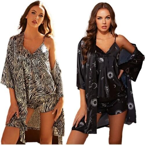 Womens Pajamas Three Piece Womens Satin Pajamas Long Sleeve Fall Pajamas Pajamas Womens Sexy Pajamas