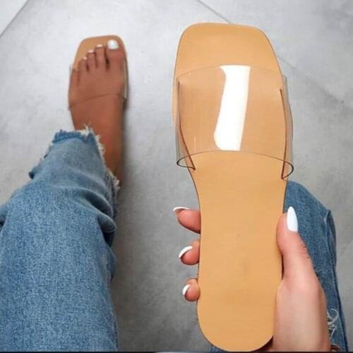 2020 Transparent Women Slippers Clear Sandals Flat Summer Womens Shoes Handmad Open Toe Fashion Roman Wind Font Plus Size 38-42