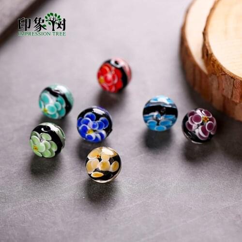 10pcs 14mm Japan Sakura Lampwork Beads Handmade Flower Crystal Glass Loose Beads DIY Bracelet Necklace Beads Jewelry Making 1638