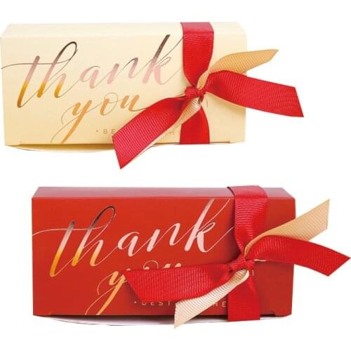 10pcs/lot Red Pink Beige Thank You Gift Boxes Eco Friendly Candy Packaging Box Cracker Box With Ribbon Event Party Decor