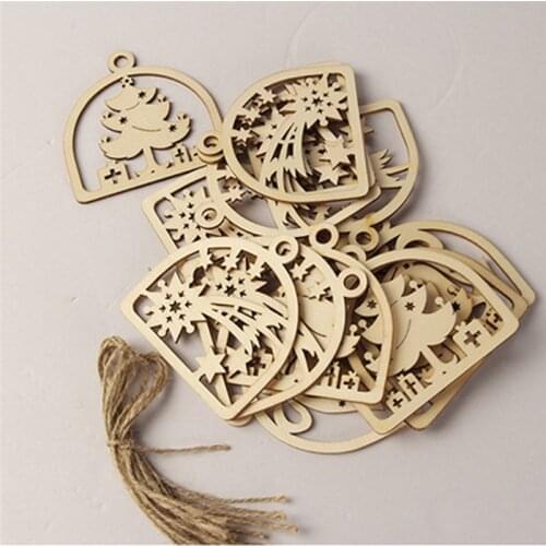 10 Pieces Of Natural Wood Home Decoration Snowflake Bell Christmas Party Decoration Christmas Tree Pendant
