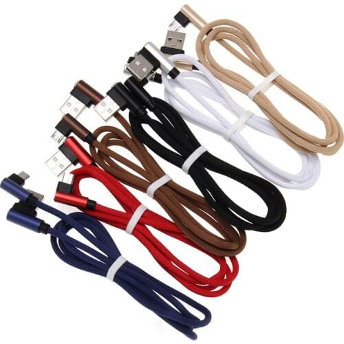 100pcs Wholesale 0.25/1/2/3m 90 Degree Elbow Fabric Game Cable Type C 8pin Micro USB 5pin Data Cable for IPhone X Huawei HTC