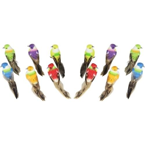 12Pcs Artificial Foam Feather Birds Crafts Home Garden Decor With Claw