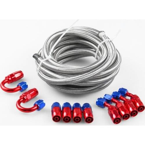 5M AN8 Stainless Steel Braided inner PTFE pipe Oil/Fuel Oil Line + Hose End Adaptor Kit 0+45+90+180 Swivel Hose End tube