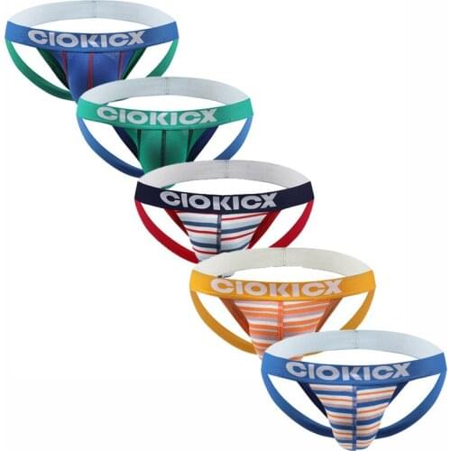 5PCS Mens Thongs Jockstrap Sexy String Tanga Striped Cotton Underwear Lingerie Open Butt G-string Gay Panties Bikini Plus Size