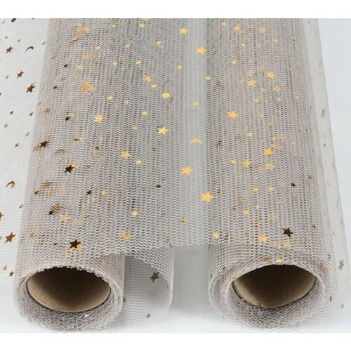 5Yards Gilding Sequins Star Moon Bouquet Wrapping Lace Gauze Mesh DIY Craft Scrapbook Craft Paper Wedding Party Decor Material