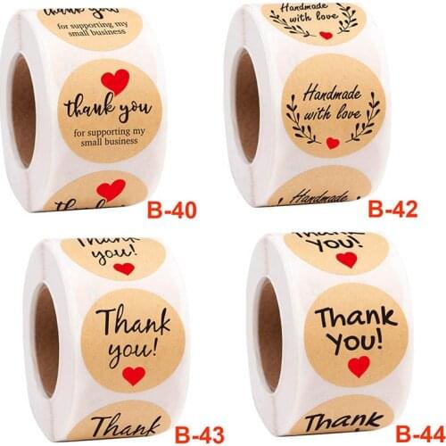 500Pcs/Roll Gold Thank You Stickers Round Kraft paper Scrapbooking Stationery Sticker Wedding Decoration Cake Baking Stickers