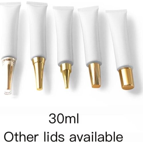 Free Shipping 30g Cosmetic Eye Cream Container Empty White Plastic Long Soft Bottles 30ml Hand Lotion Packaging Tube Inner Lid