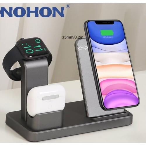 NOHON Fast Wireless Charger Magnetic Charging 3 IN 1 Stand For iPhone 12 11 Pro XR XS MAX 8 Plus Apple Watch 3 4 Airpods Samsung