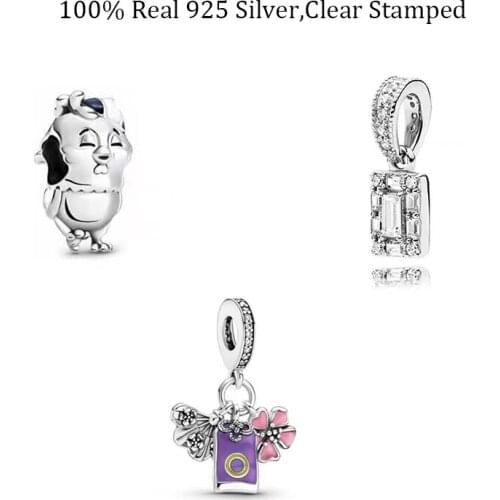 100% Sterling Silver Beads Flower Pendants Sparkling Charms Fits Original Bracelets Bangle Necklace For Women Jewelry DIY Making