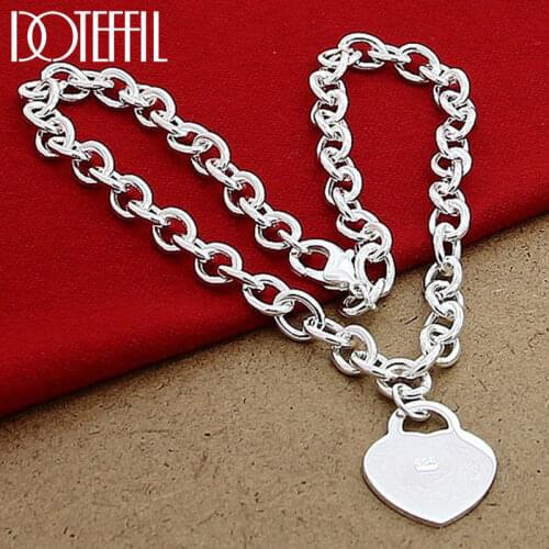 DOTEFFIL 925 Sterling Silver 18 Inch Chain Heart Card Pendant Necklace For Women Wedding Engagement Fashion Jewelry