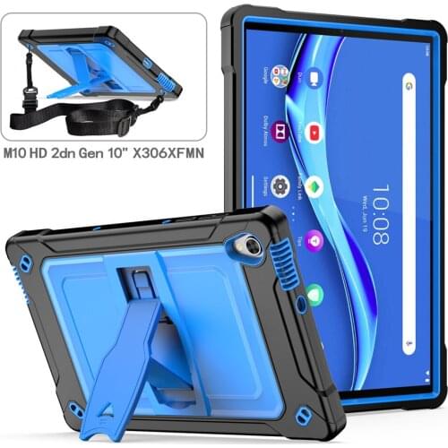 Tablet Cover Case For Lenovo Tab M10 HD 2nd Gen TB-X306F TB-X306X Silicone Kickstand Shockproof Back Shell With Strap