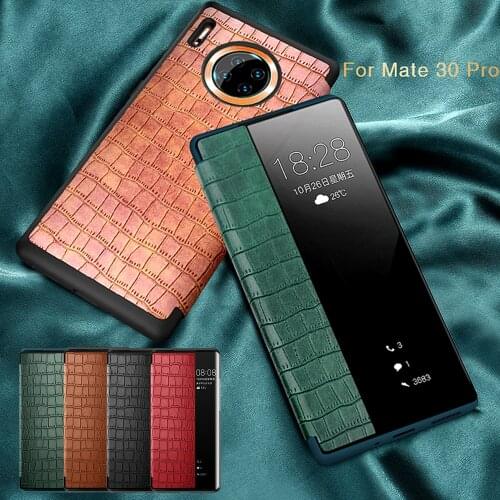 Flip Case For Huawei Mate 30 Pro Smart Touch View Crocodile Pattern Leather Cover Mate30 Pro Wake up sleeping Shockproof Capa