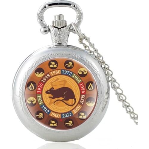 Classic Zodiac Signs Rat Pattern Vintage Quartz Pocket Watch Men Women Pendant Necklace Hours Clock Gifts