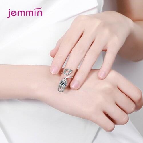 New Arrival Trendy Crystal Adjustable Statement Rings For Women Girls 925 Sterling Silver Fashion Jewelry Wholesale