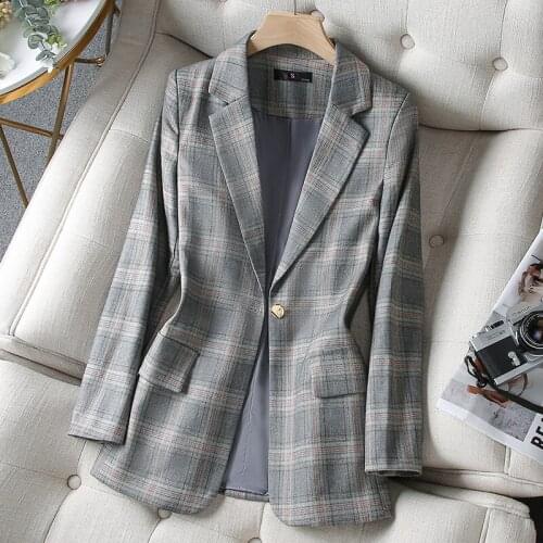 Korean autumn sports jacket womens oversized clothing Plaid sports jacket office womens jacket spring oversized clothing