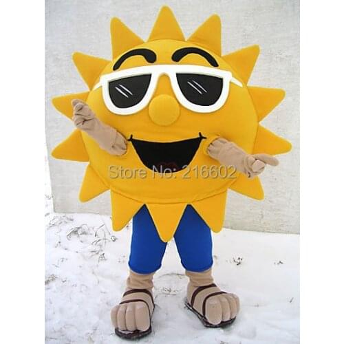 Summer Beach Sunshine Cool Joyful Sunglasses Sun Mascot Costume Custom Cartoon Character Mascotte Suit Kit Fancy Dress