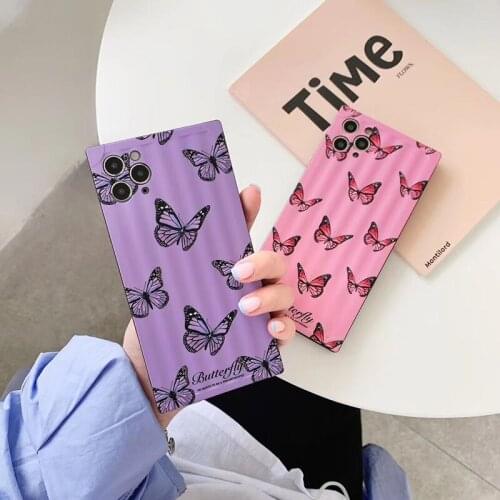 For iPhone 12 Pro Max Fashion Pink Butterfly Mobile Phone Cases For iPhone 11 Pro Max Xr XS 7 8 Luxury Silcone Cover For Girls