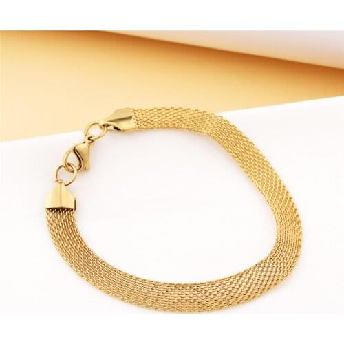 Fashion Stainless Steel Snake Bone Bracelet Hip-hop Gold Color 21cm Bracelets 316L Metal Braided Mesh Chain Personality Jewelry
