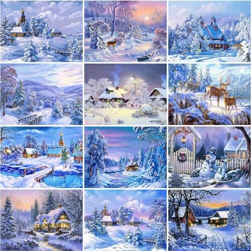 MomoArt 5D DIY Diamond Painting House Rhinestone Art Diamond Embroidery Landscape Snow Cross Stitch Winter Home Decor Gift
