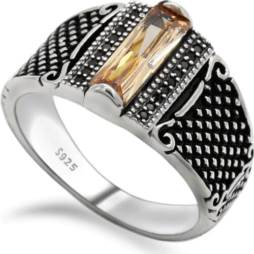Men Ring Gold Color Real 925 Silver Zirconia Rings Turkish Punk Style for Men Fine Jewelry Wedding/Engagement Rings Fashion Gift
