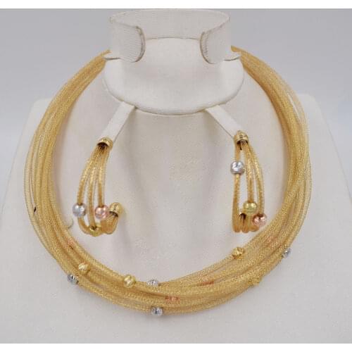New Rose Gold / Gold Color Drop Earrings Necklace Set for Women Party Silver Color Ball Jewelry Sets 2020