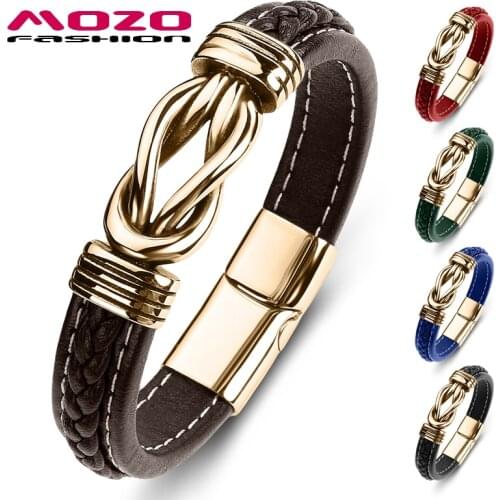 New Classic Men Bangles Leather Stainless Steel Charm Women Cross Punk Jewelry Bracelet Gifts Brown
