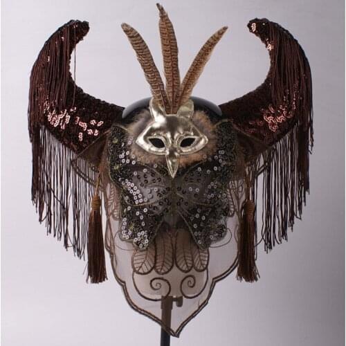 Exaggerated Ox Horn Headdress Sequins Tassel Mask Female Male Singer Stage Accessories Halloween Cosplay Party Headgear