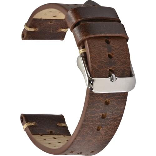 BEAFIRY Genuine Leather Watch Band 18 20 22mm red brown wine red black vegetable-tanned Leather Perforated Watch straps