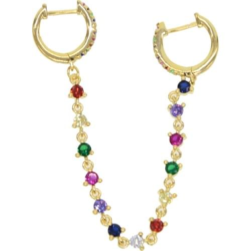 Luxury shiny rainbow cz paved chain earring for Valentines Day earring jewelry gift