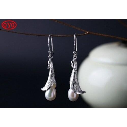 S925 sterling silver pearl earrings fresh flower calla lily natural freshwater pearl earrings
